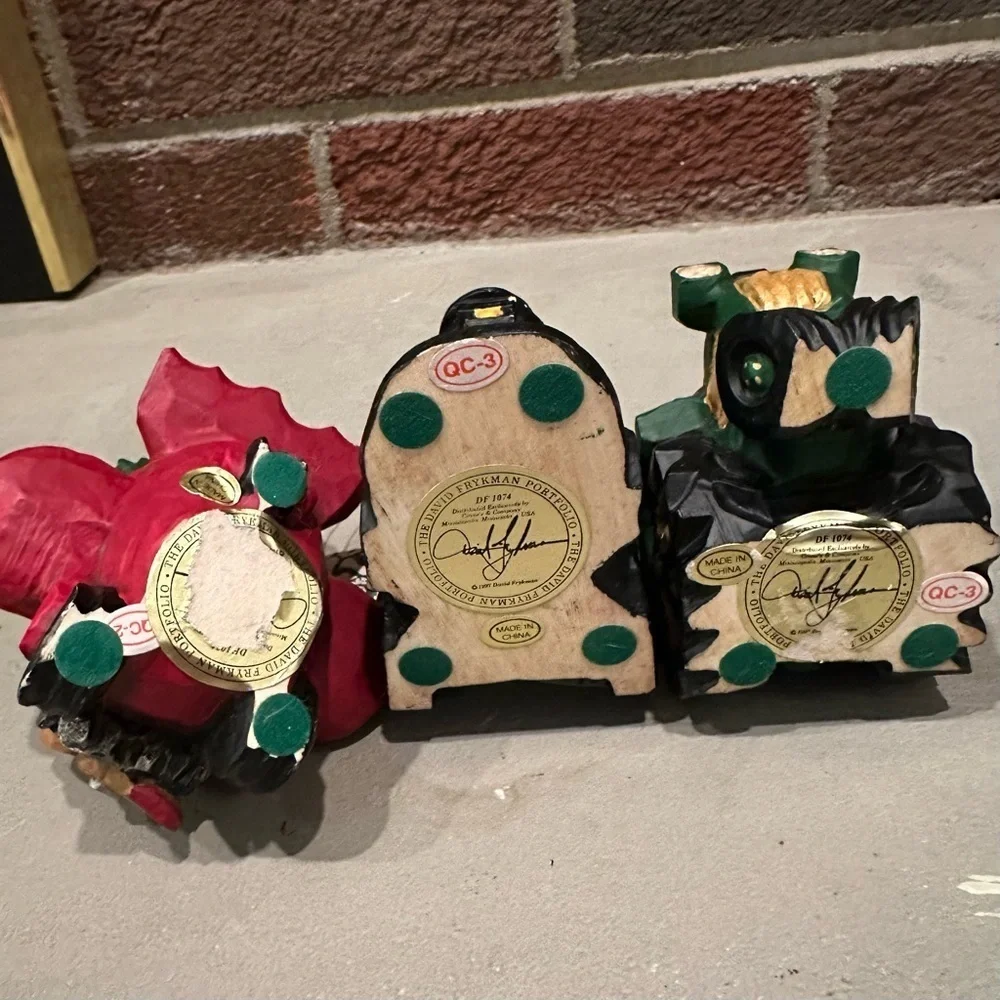 *SET 3pc* Vintage 1997 David Frykman Resin Santa on Tractor Plane & Train figure